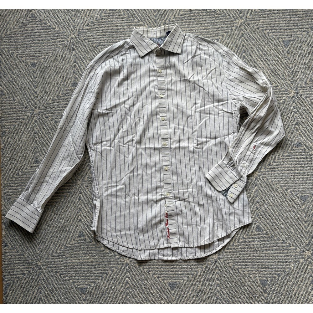 Robert Graham Long Sleeve Button Shirt - White/Purple and Blue Stripe - Large